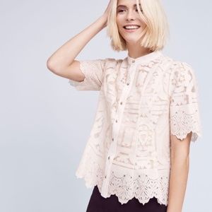 Anthro Floreat Sagesse Lace Buttondown - sz 2